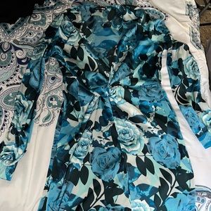 Blue floral silk dress